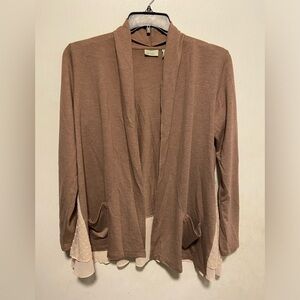 LOGO Lounge Women’s Open Front Lagenlook Beachy Swiss Dot Cardigan Size Small